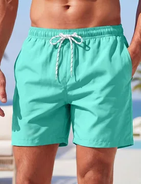 Pantalones cortos casuales de playa con cordón en la cintura y bolsillos para hombres, vacaciones - Shein - FashionsVida