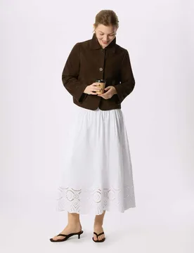 Pure Cotton Broderie Midi A-Line Skirt White female - Whistles - FashionsVida