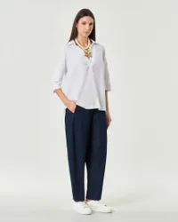 Camicia bianca con scollo a V e maniche a tre quarti in misto viscosa