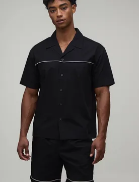 Men's Cotton Poplin Piping Detail Oversized Shirt & Relaxed Short Set Black Size Medium Black M - boohooMAN - FashionsVida