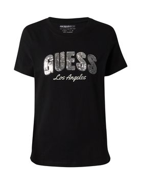GUESS Camiseta negro / plata