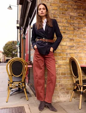 High Waisted Barrel Leg Jeans Dark Red female - Baukjen - FashionsVida