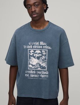 Herren Übergroßes Waffel-Gothic-Print Kurzarm-Oberteil Charcoal Größe XL