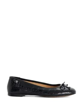 Leather Croc Bow Flat Ballet Pumps Black female - Dune london - FashionsVida