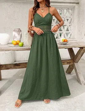 Summer New Lace Patchwork Camisole Dress V-neck Backless Vacation Style Long Skirt for Women - Aliexpress - FashionsVida