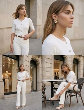 Cardigan a costine con bottoni - bianco