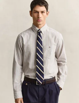 Pure Cotton Striped Oxford Shirt Beige Mix male - Gant - FashionsVida