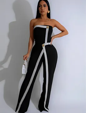 Black White Women Jumpsuit Prom Dress Sexy Strapless Sleeveless Long Pants Party Gown Autumn Casual Birthday Robe Trousers - Aliexpress - FashionsVida
