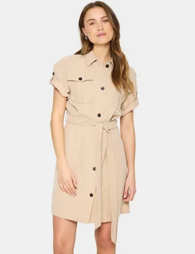 Women's LenoreSZ Collared Kelp Dress in Light Tan Size: XL - Light Tan - Size: XL - Saint tropez - FashionsVida
