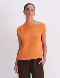 Cotton Blend Textured Knitted Top Orange female