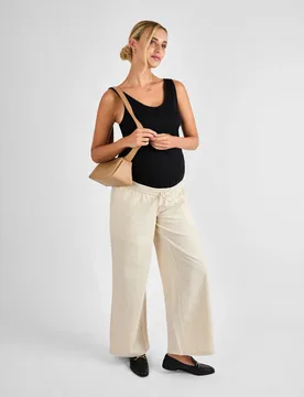 Maternity Cotton Rich Wide Leg Trousers with Linen Stone female - JoJo Maman Bébé - FashionsVida