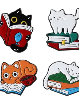 Funny Cute Cats Reading Book Enamel Pins Cat Love To Learn Brooches Backpack Clothes Lapel Badge Jewelry Gift for Kids Friends - Aliexpress - FashionsVida