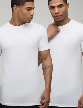 Mens 2 Pack Basic Muscle Fit T-Shirt - White Cotton - Size X-Large - boohooMAN - FashionsVida