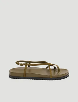 Leather Strappy Footbed Flat Sandals Olive female - hush - FashionsVida