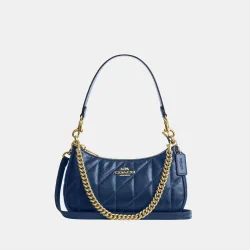 Womens Teri Shoulder Bag With Quilting - Dark Blue Leather - One Size