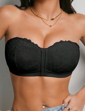 Pieza Sujetador con cierre frontal de encaje sexy, sin aros, escote profundo, push up y espalda descubierta para mujer
