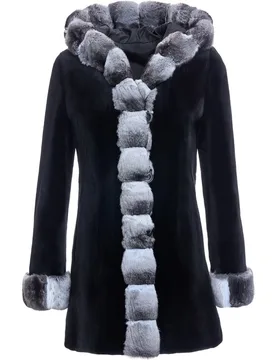 Chaquetón reversible de mujer de pelo de visón rasado con cuello tuxedo y puños de chinchilla - Maximilian - FashionsVida