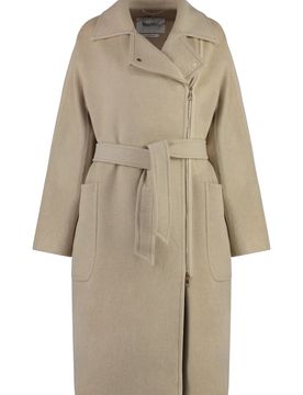 Agosto Wool Jacket with Lapel Collar and Coordinated Waist Belt