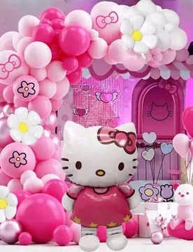 Set de globos de gato KT rosa, globos de lámina de dibujos animados, decoración de fiesta, decoración de cumpleaños con globos de látex, Día de - Shein - FashionsVida