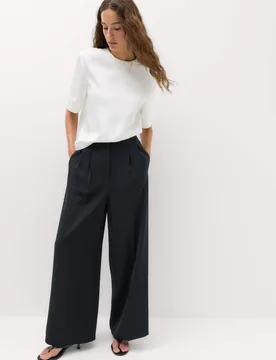 Pleated Wide Leg Trousers Black female - M&S - FashionsVida