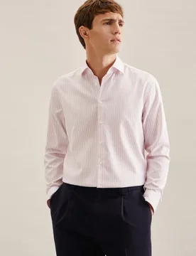 Regular Business Hemd Gestreift Rosa/Pink 45 - Seidensticker - FashionsVida