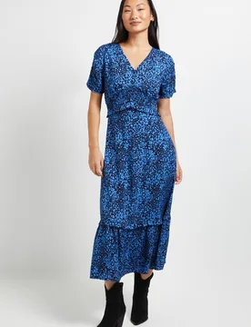Women's Petite Shirred Empire Waist Midi Dress in Blue Size: 12 - Blue - Size: 12 - Dorothy perkins - FashionsVida