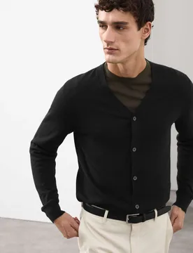 Pure Extra Fine Merino Wool Cardigan Black male - Autograph - FashionsVida
