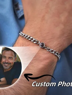 Pulsera de proyección de foto personalizada, cadena de acero inoxidable estilo , joyería conmemorativa personalizada para hombres y unisex, regalo d - Shein - FashionsVida