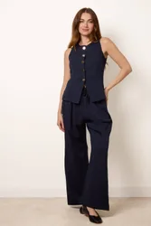 Women's Wide-flared Navy Sleeveless Slip On Top Size: Small - Navy - Size: S