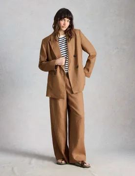 Pure Linen Relaxed Double Breasted Blazer Tan female - White stuff - FashionsVida