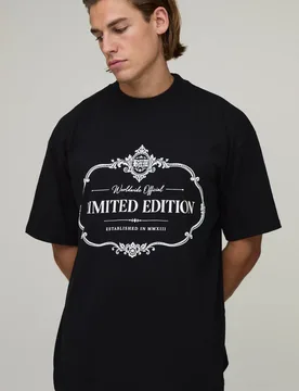 Herren Schwarzes Übergroßes T-Shirt Mit Limitierter Puffprint-Auflage Black Größe Small - boohooMAN - FashionsVida