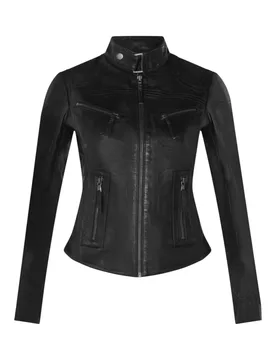 Womens Black Slim-Fit Biker Jacket-Maldon - Size 14 Uk - Infinity Leather - FashionsVida