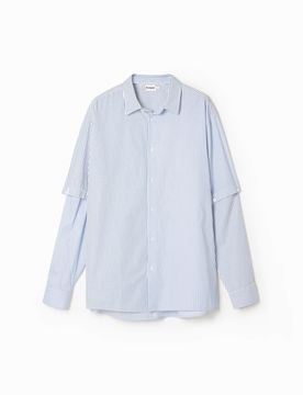 Chemise à manches longues déstructurée, Coton, Bleu, M