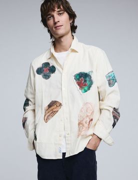 Camisa mosaico patch, Hombre, Algodon, Blanco, S