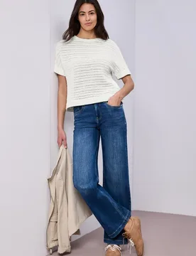 T-Shirt mit Rundhals und Struktur female Weiß - Street One - FashionsVida