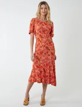 Angel Sleeve Tiered Midi Dress - 8 / ORANGE - female - Blue Vanilla - FashionsVida