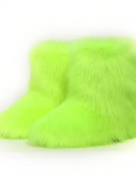 Botas de invierno para mujer, botas de nieve planas y esponjosas, botas color verde menta - Shein - FashionsVida