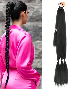 Extensiones de cabello trenzado largo con coletero, extensiones sintéticas suaves y rectas para envoltura, adecuadas para uso diario de mujeres, 26 p