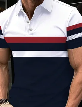 Camisa polo de manga corta con estampado 3D a rayas, cuello con botones, moda streetwear de verano para hombre - Shein - FashionsVida