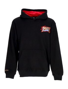Felpa Cappuccio Uomo Nba Premium Fleece Vintage Logo Hoodie Allen Iverson Phi76e Black