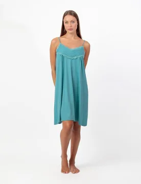 Camisón corto de mujer de punto viscosa con detalles de puntilla lencera - Admas - FashionsVida