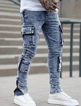 Jeans ajustados de corte skinny con bolsillos utilitarios para hombre, jeans de estilo urbano - Shein - FashionsVida