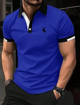 Camisa polo casual formal de manga corta con estampado de caballero para hombres, para verano y desplazamiento, de algodón, para ceremonias - Shein - FashionsVida