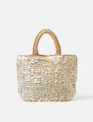 Straw Embellished Grab Bag Ivory female