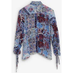 Blusa de mujer estampada con cordones ajustables en las mangas