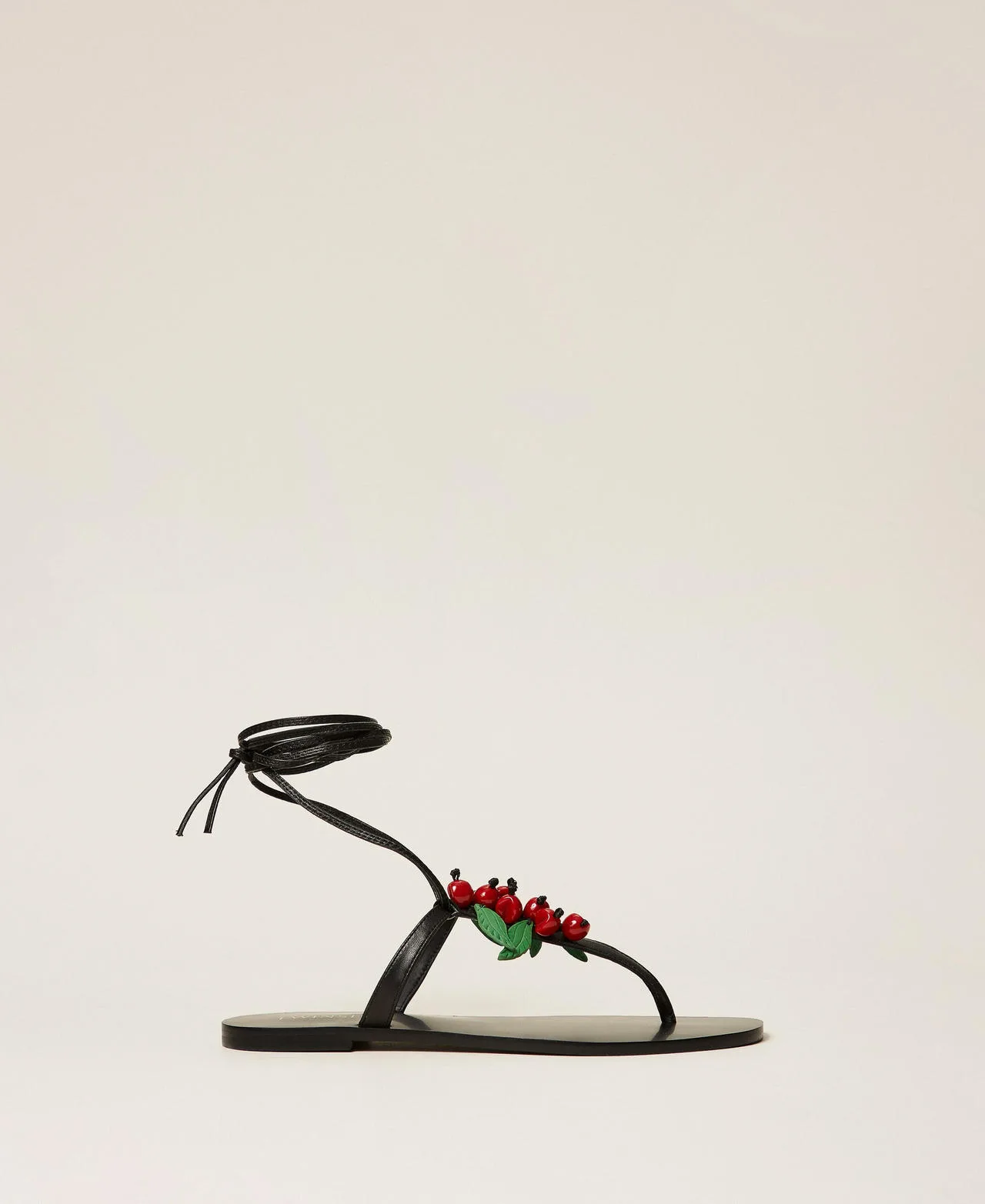 Sandales plates en cuir avec cerises - TWINSET - FashionsVida