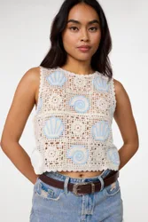 Women's Stone Sea Shell Crochet Top Size: Medium/Large - Stone - Size: M/L