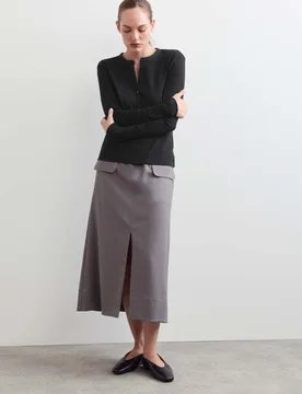 Pure Cotton Henley Top Black female - Jaeger - FashionsVida