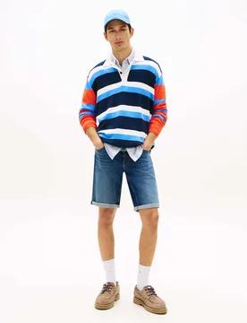 Bermuda blu medio in cotone elasticizzato con orlo risvoltato - Tommy Jeans - FashionsVida