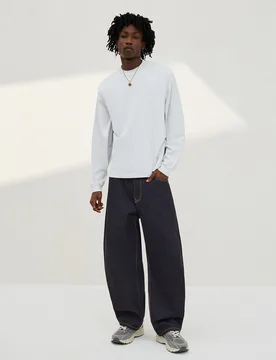 Jeans Barrel Fit Brodé 34 Marine - Bershka - FashionsVida